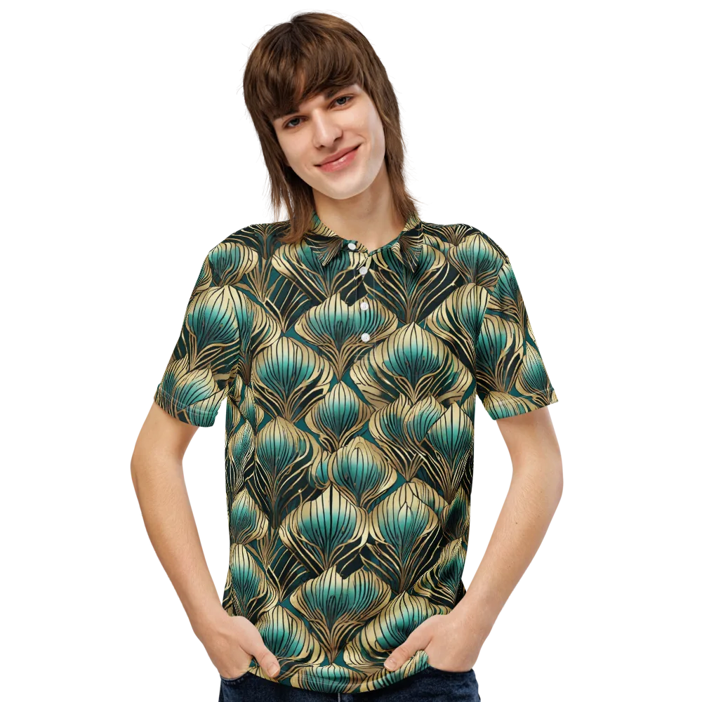 Turquoise Allium on Men's Slim Fit Polo Shirt — Front