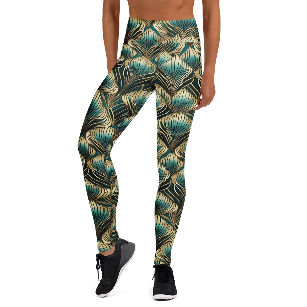 Turquoise Allium on Yoga Leggings — Front