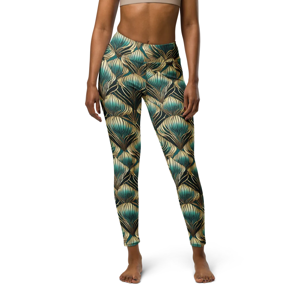 Turquoise Allium on Yoga Leggings — Front