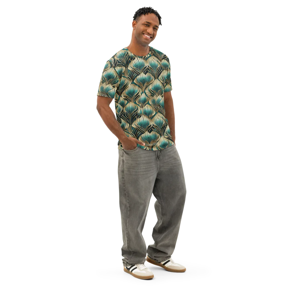 Turquoise Allium on Men's Cotton Crew Neck T-Shirt — Right Front