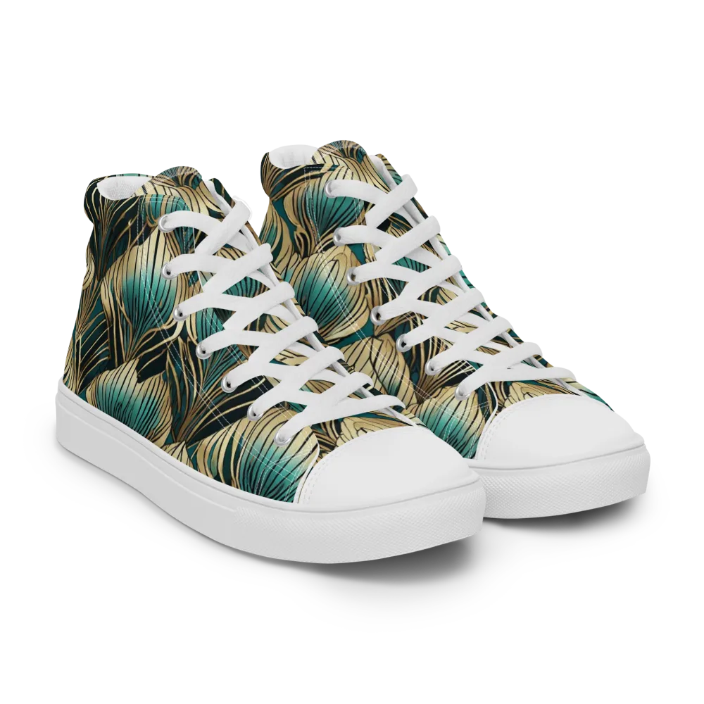 Turquoise Allium on Men's High Top Canvas Shoes — Right Front