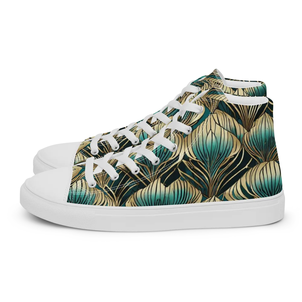 Turquoise Allium on Men's High Top Canvas Shoes — Left