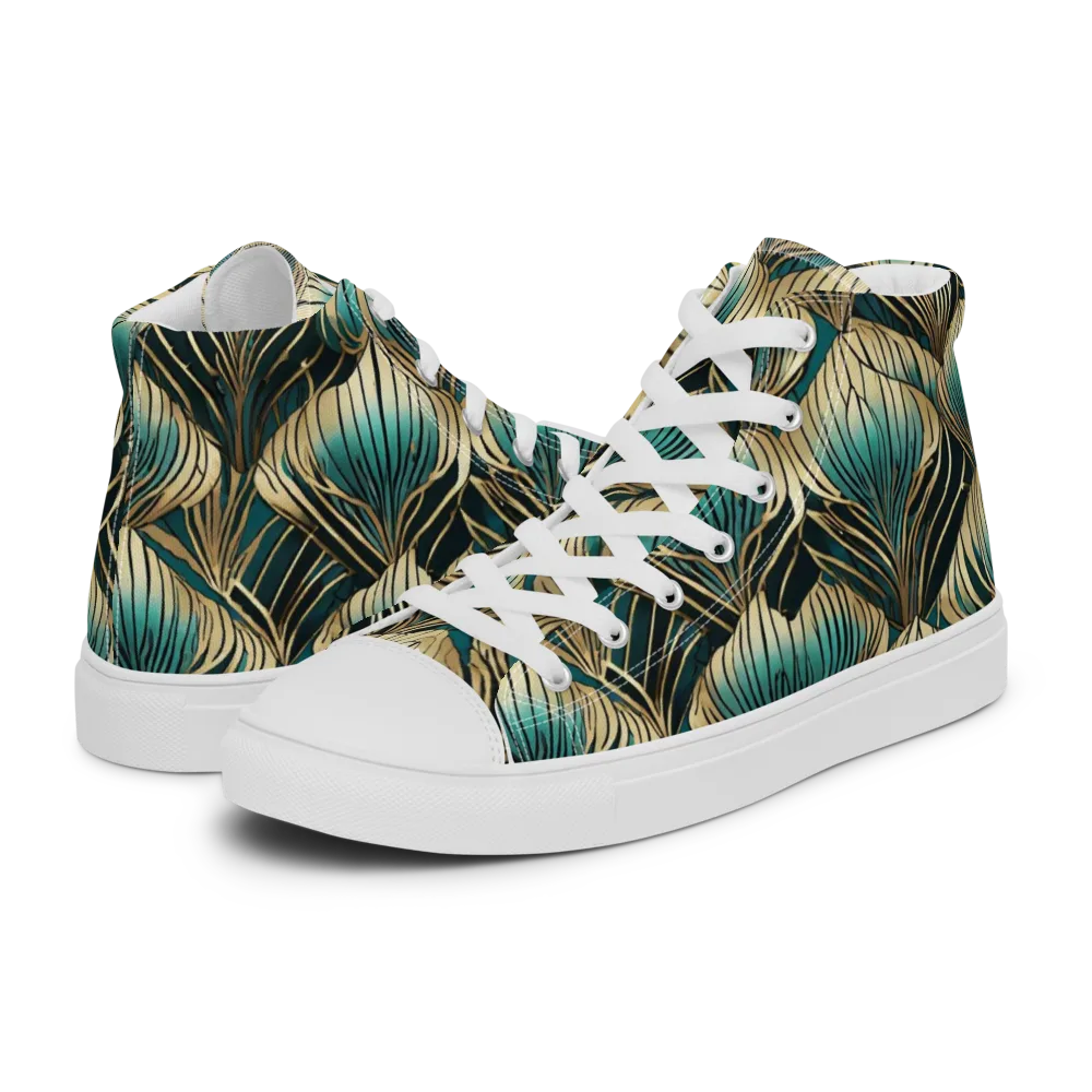 Turquoise Allium on Men's High Top Canvas Shoes — Left