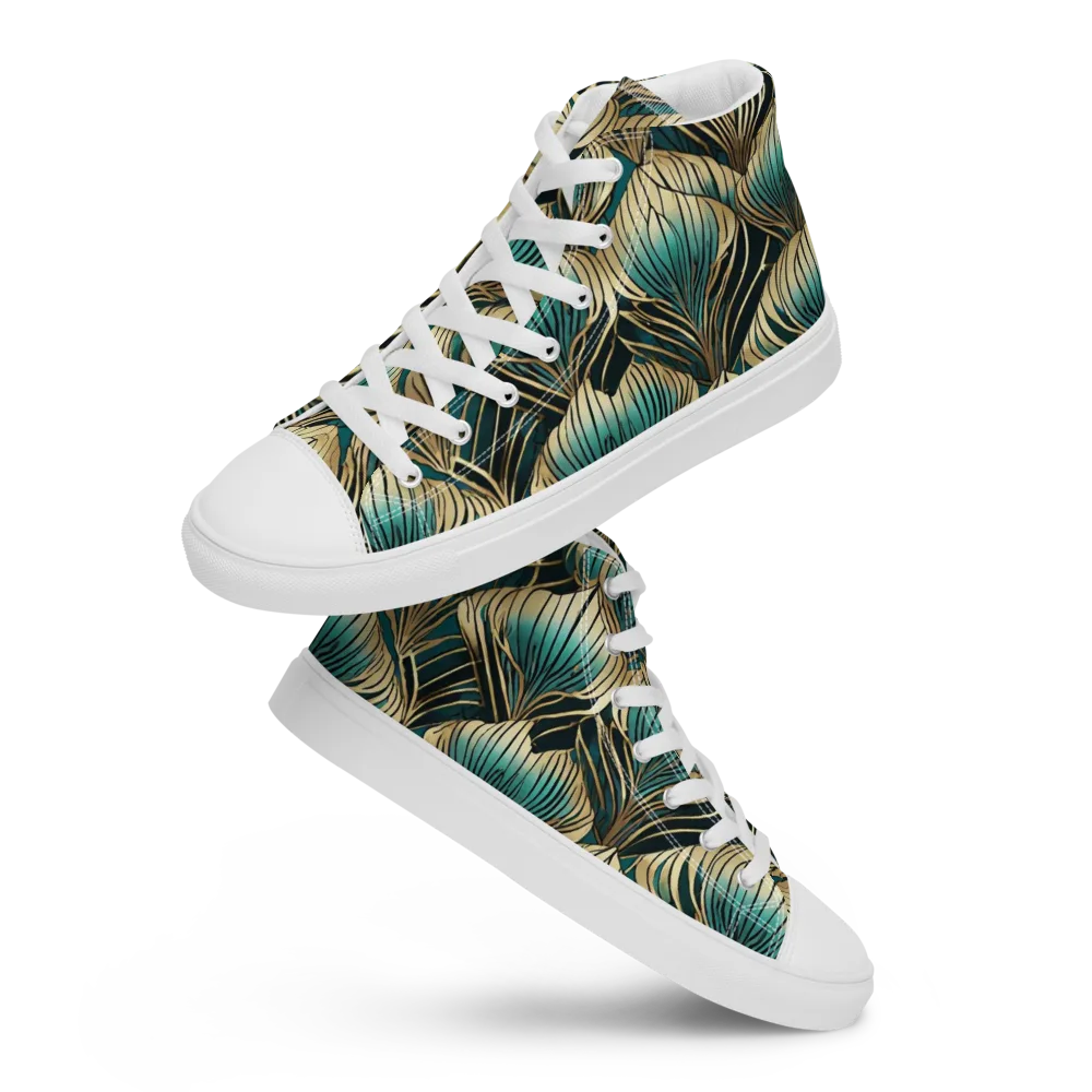 Turquoise Allium on Men's High Top Canvas Shoes — Front