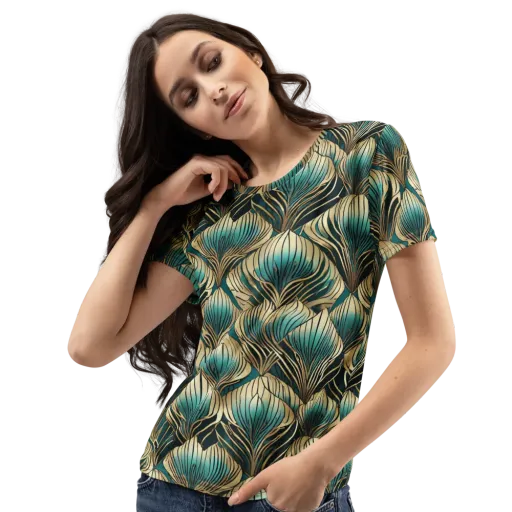 Turquoise Allium on a Women's Crew Neck T-Shirt