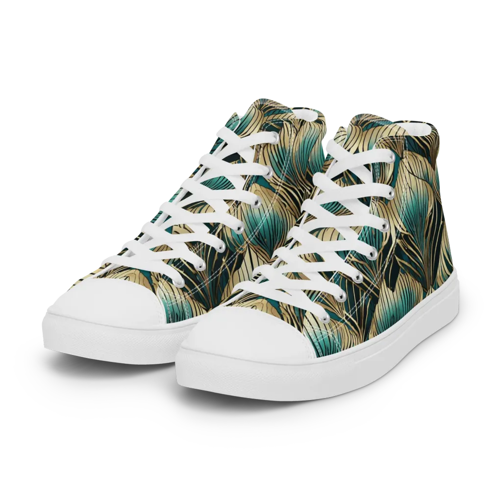 Turquoise Allium on Women's High Top Canvas Shoes — Left Front