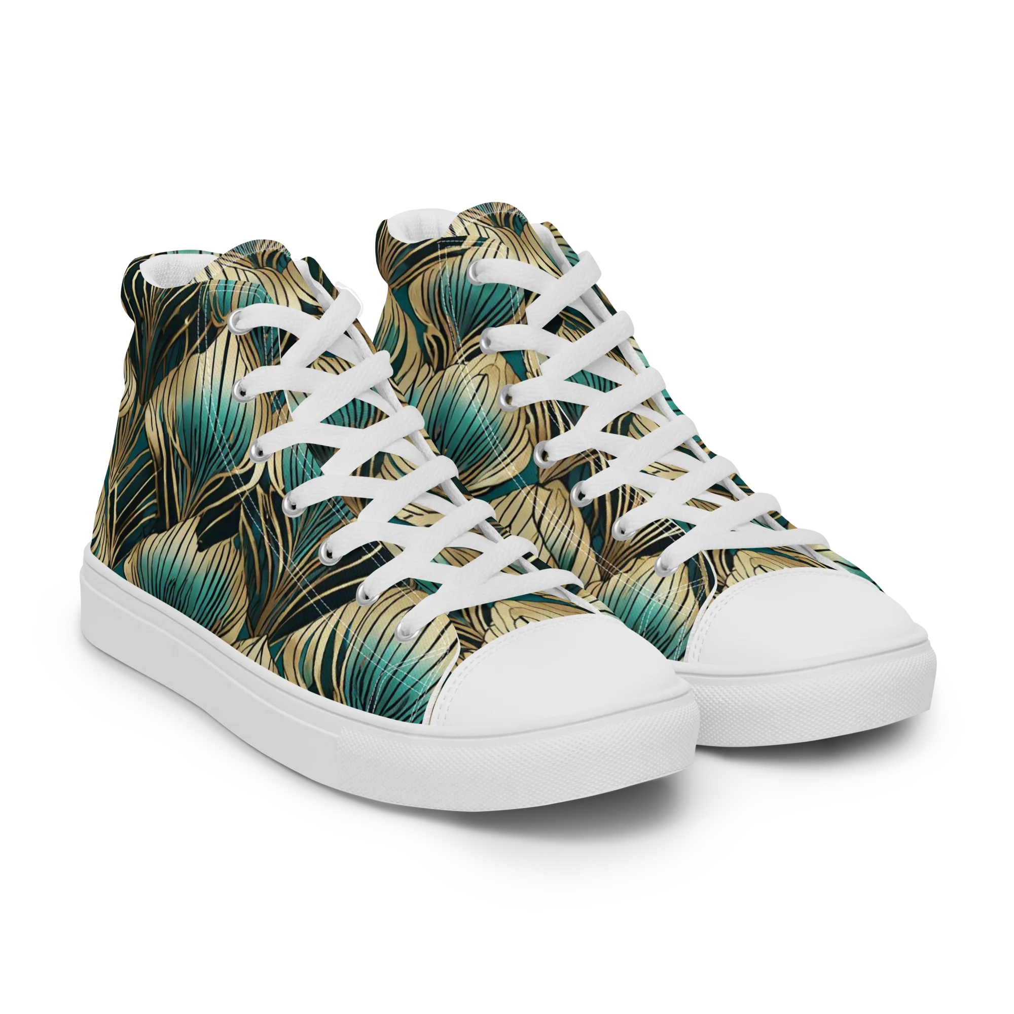 Turquoise Allium on Women's High Top Canvas Shoes — Right Front