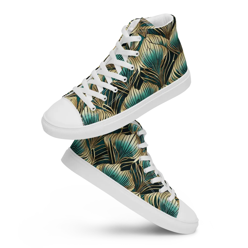 Turquoise Allium on Women's High Top Canvas Shoes — Front