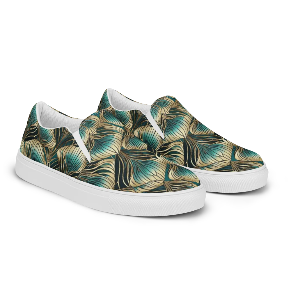 Turquoise Allium on Men's Slip-On Canvas Shoes — Right Front