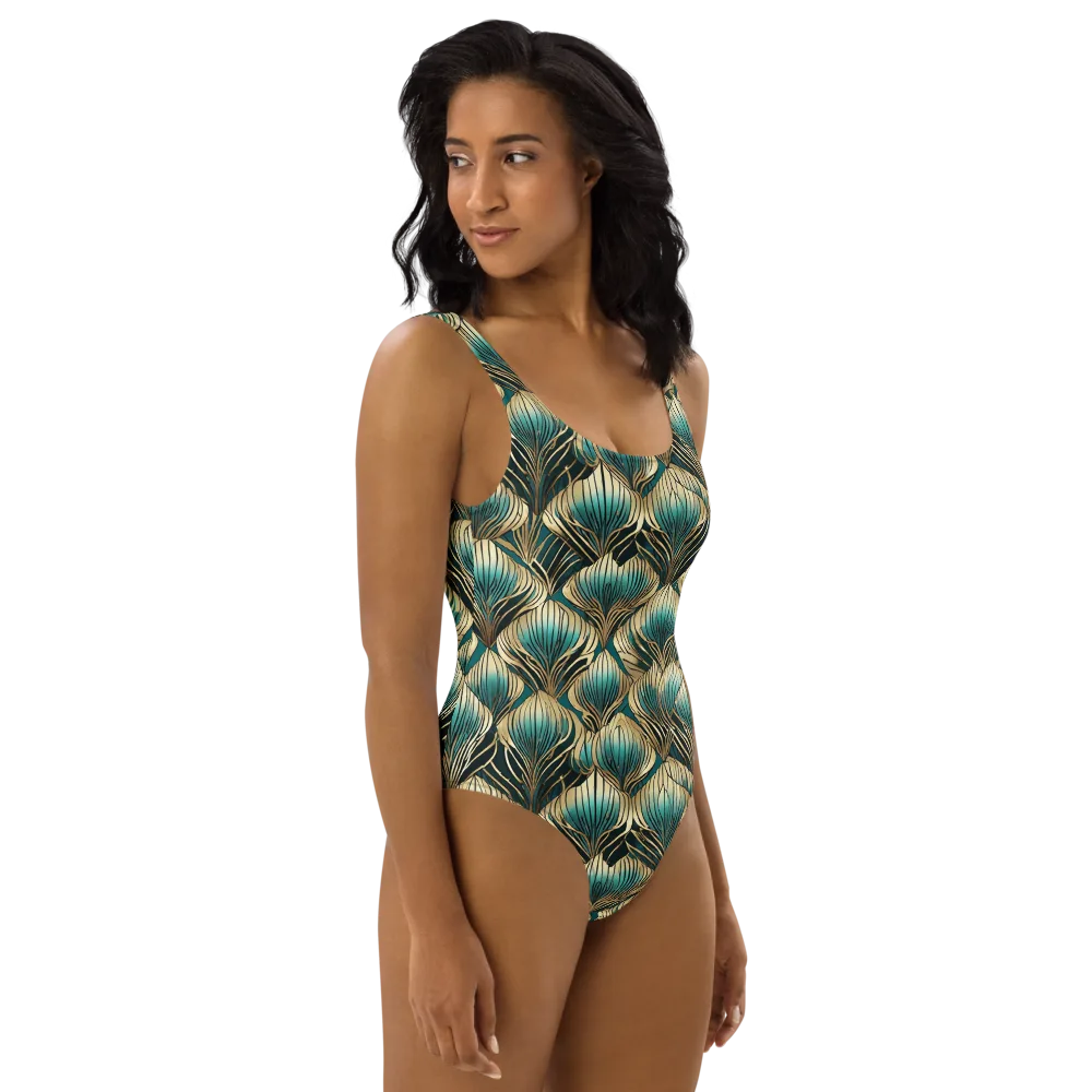 Turquoise Allium on One-Piece Swimsuit — Right
