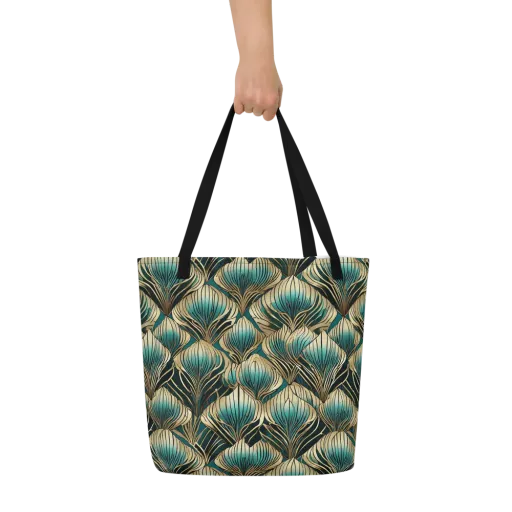 Turquoise Allium on a Large Tote Bag W/ Pocket