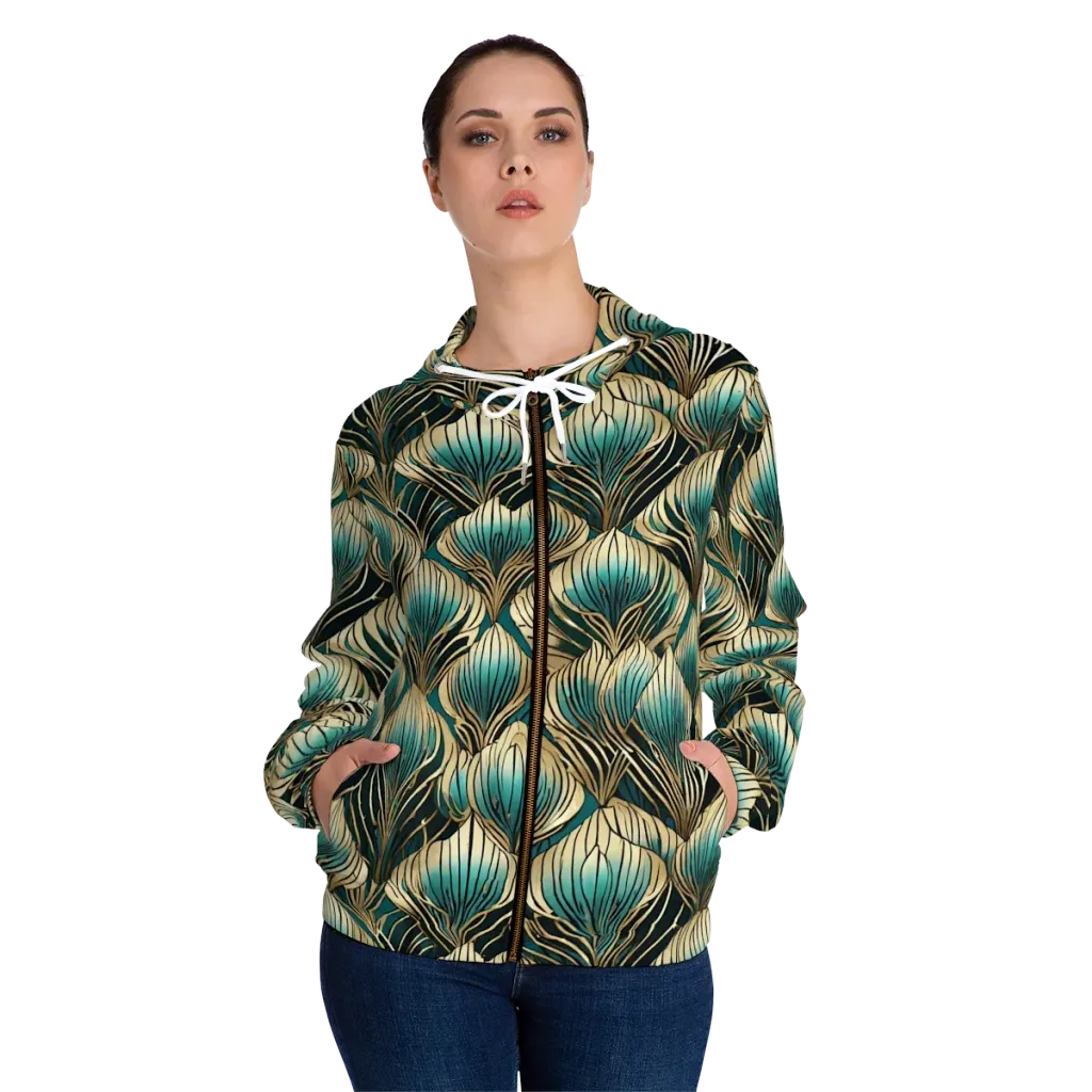 Turquoise Allium on Women's Full-Zip Hoodie — Front On Person