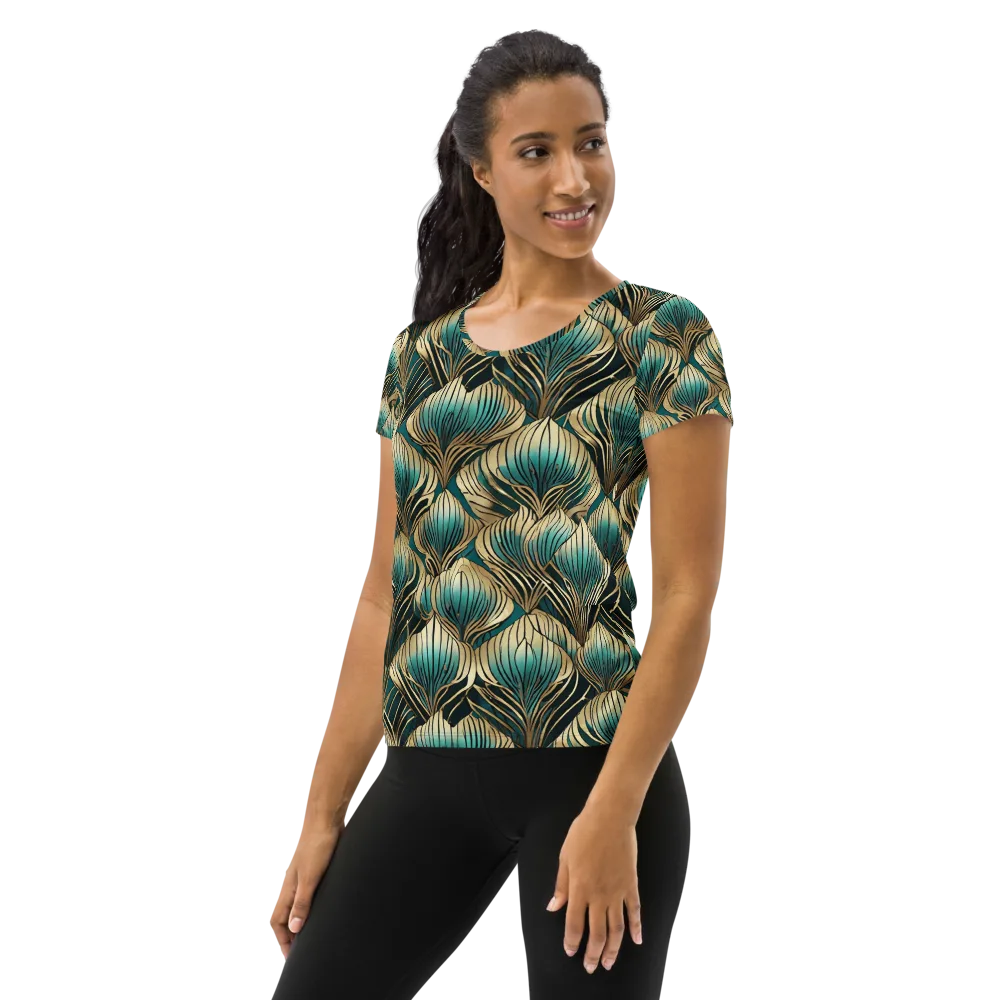 Turquoise Allium on Women's Athletic T-Shirt — Left
