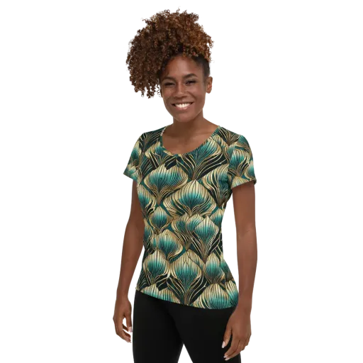 Turquoise Allium on a Women's Athletic T-Shirt