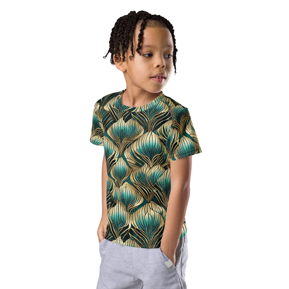 Turquoise Allium on Kids Crew Neck T-Shirt — Left Front