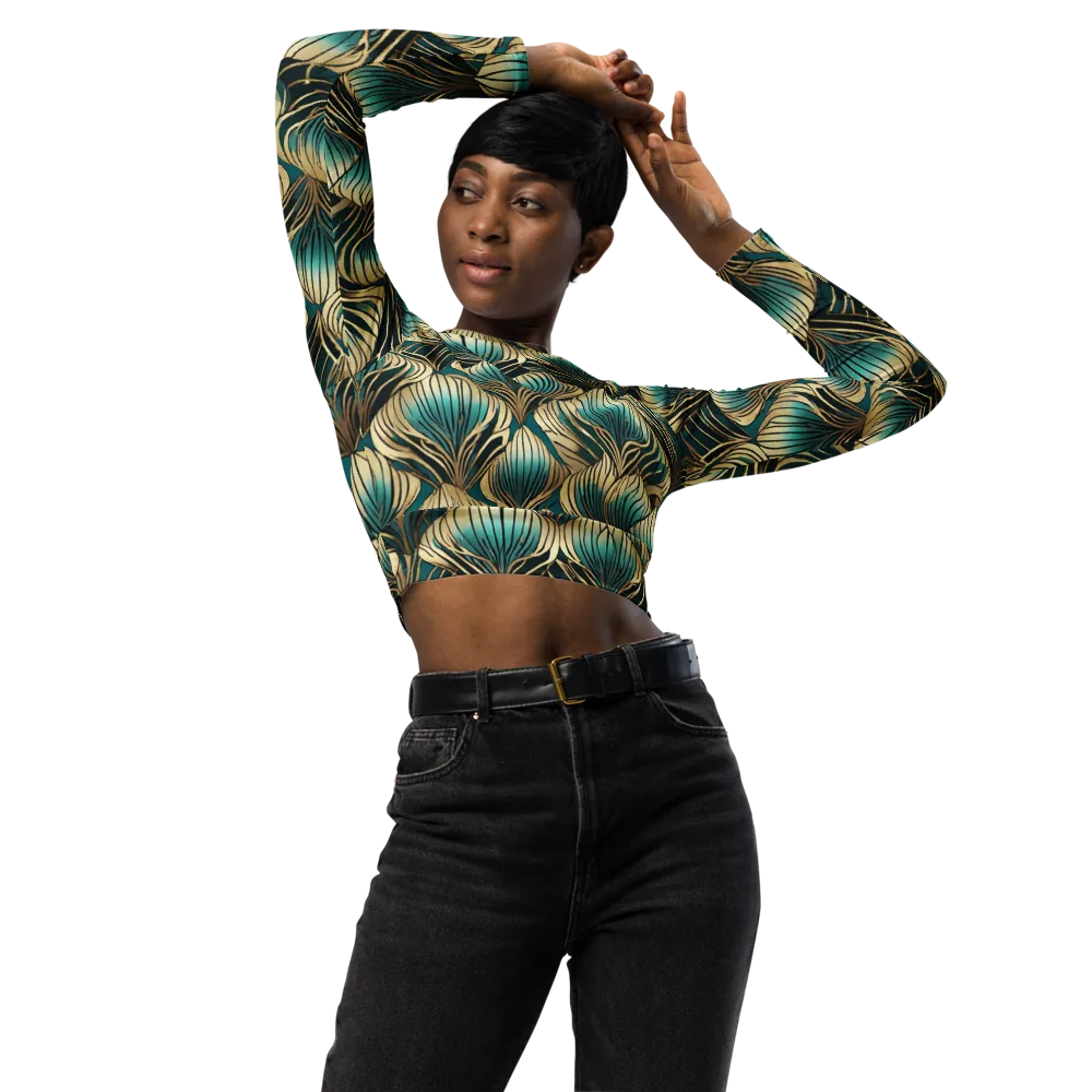 Turquoise Allium on Long Sleeve Crop Top — Front