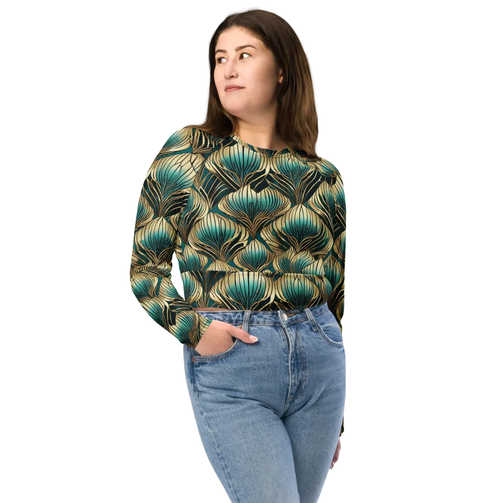 Turquoise Allium on Long Sleeve Crop Top — Front