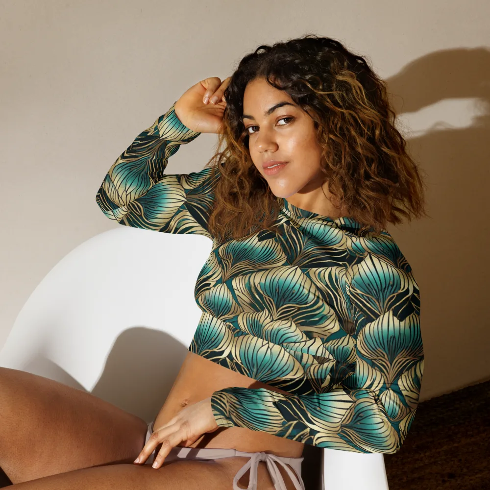 Turquoise Allium on Long Sleeve Crop Top — Left Front