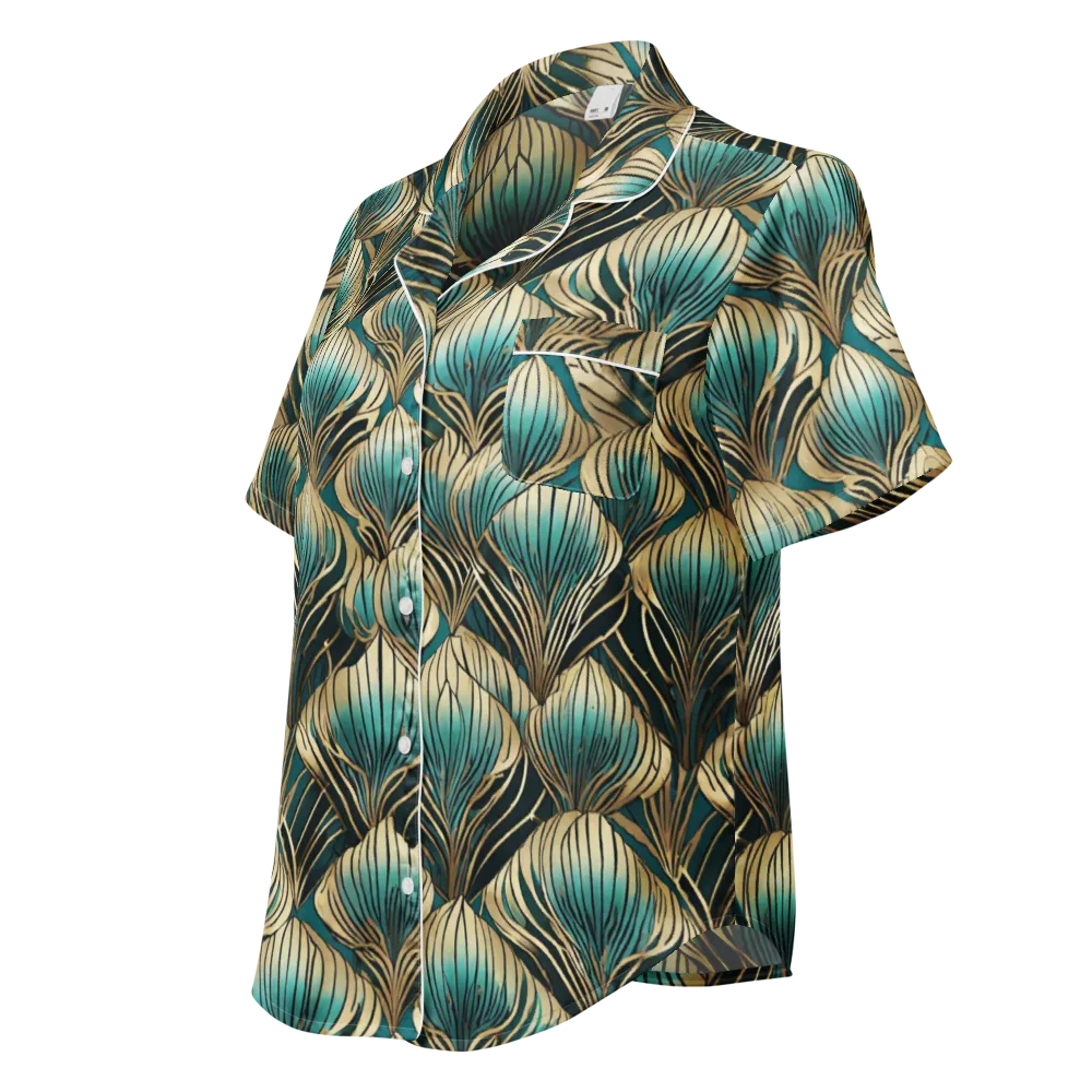 Turquoise Allium on Women's Short Sleeve Pajama Top — Left Front