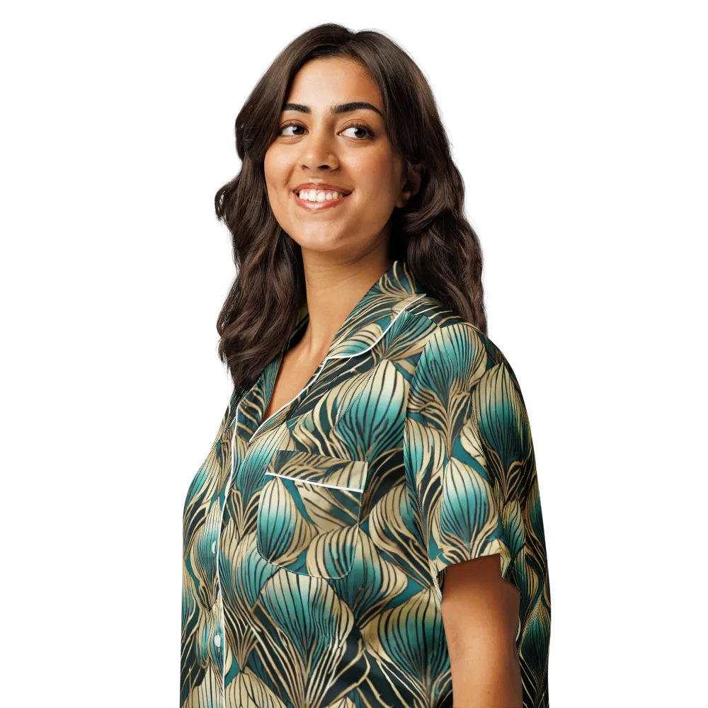 Turquoise Allium on Women's Short Sleeve Pajama Top — Left Front