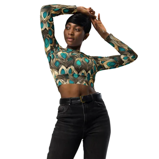 Gilded Feather on a Long Sleeve Crop Top