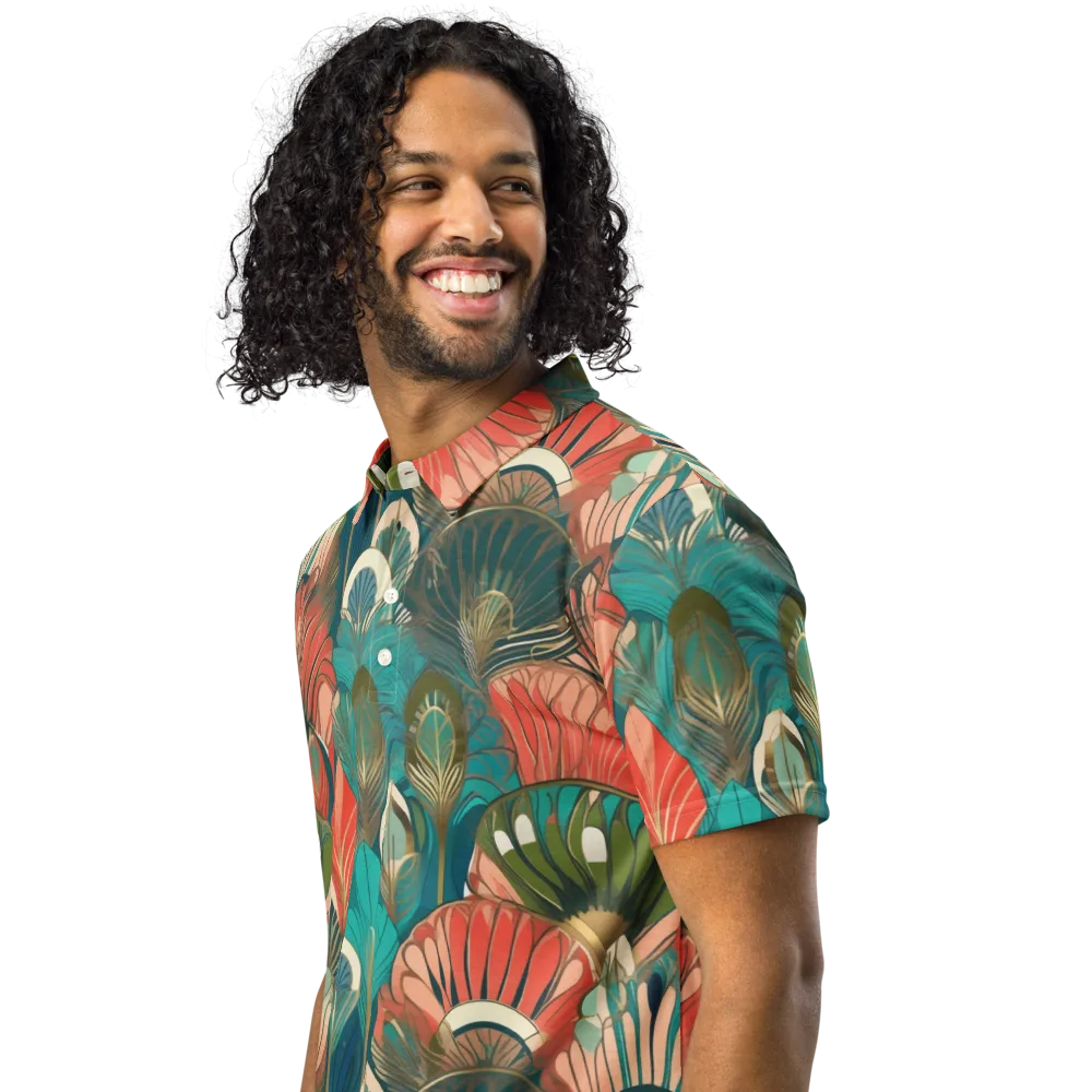 Tropical Deco on Men's Slim Fit Polo Shirt — Left Front