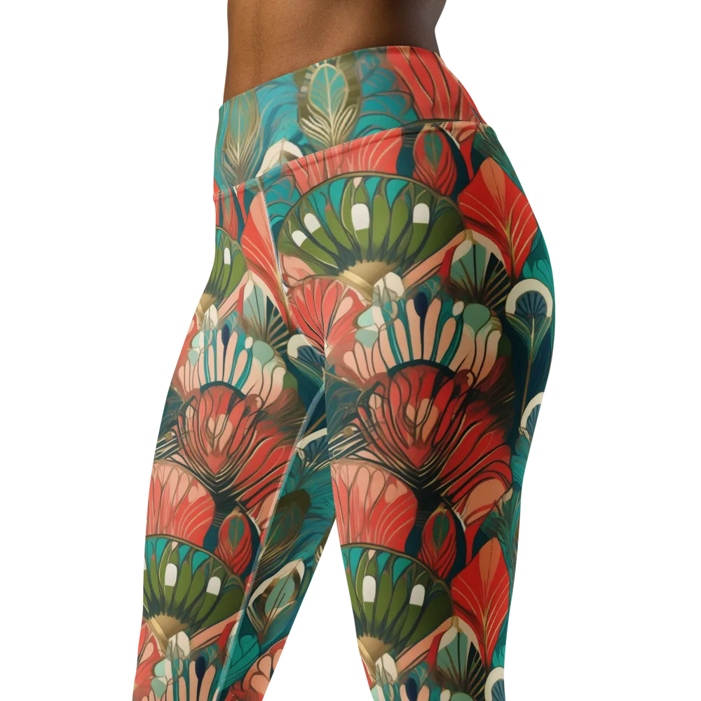 Tropical Deco on Yoga Leggings — Left Front