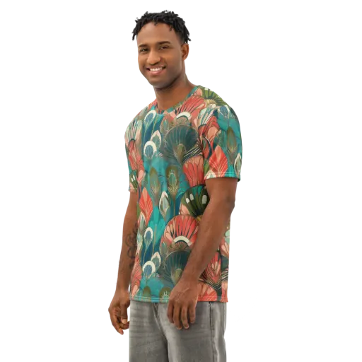 Tropical Deco on a Men's Cotton Crew Neck T-Shirt