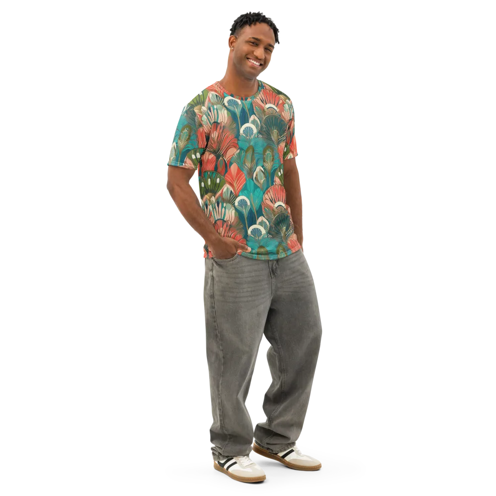 Tropical Deco on Men's Cotton Crew Neck T-Shirt — Right Front