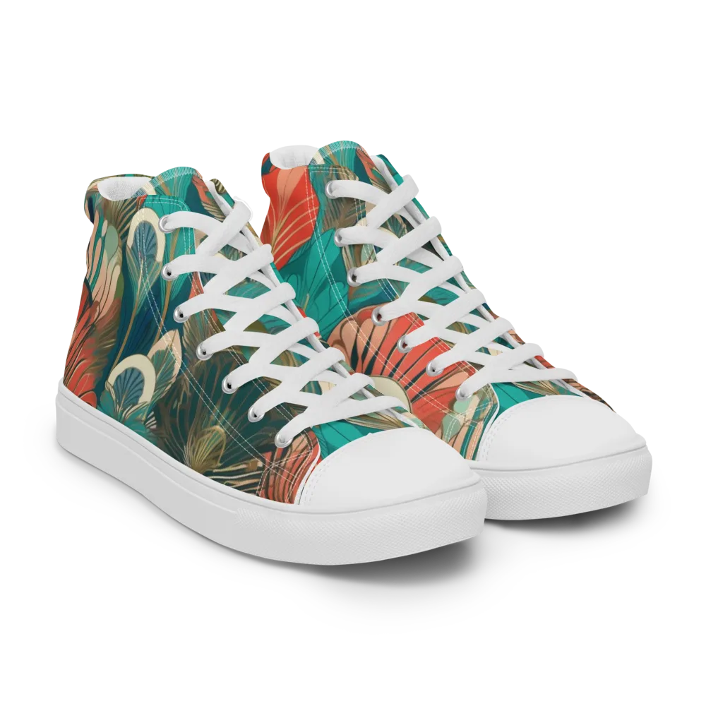 Tropical Deco on Men's High Top Canvas Shoes — Right Front