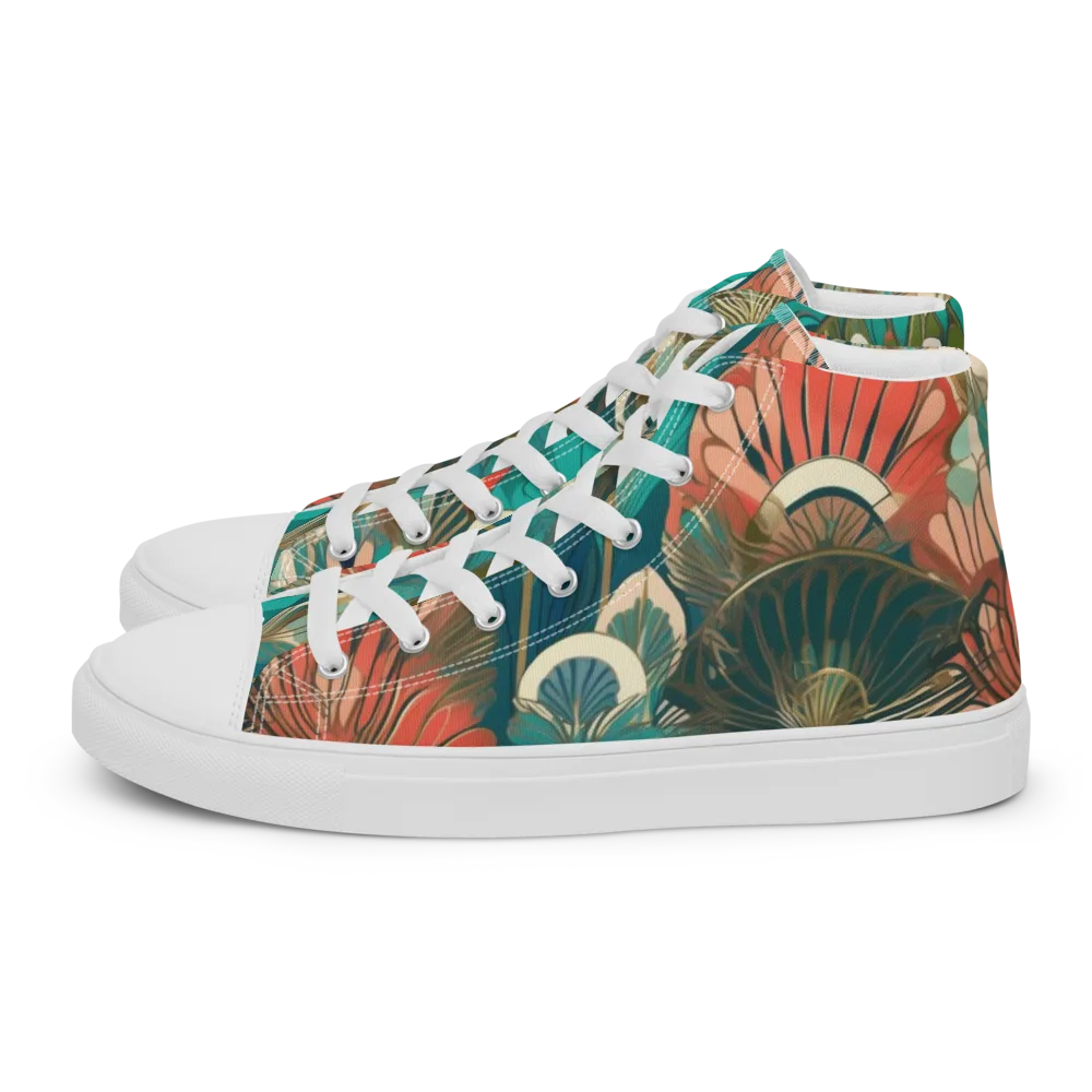 Tropical Deco on Men's High Top Canvas Shoes — Left