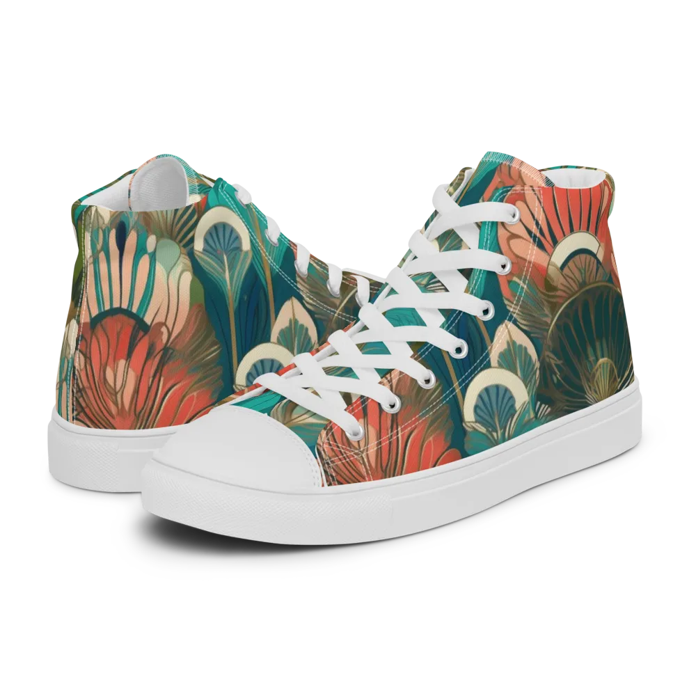 Tropical Deco on Men's High Top Canvas Shoes — Left