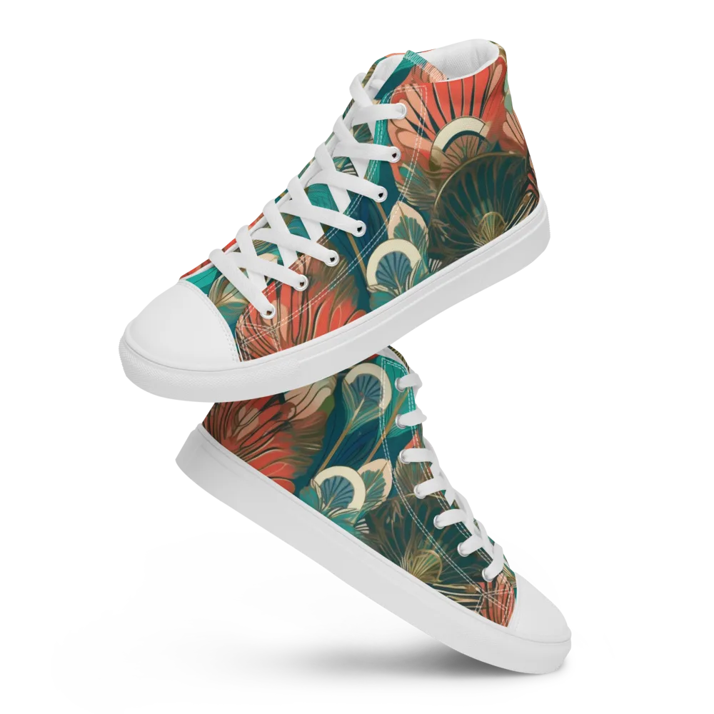 Tropical Deco on Men's High Top Canvas Shoes — Front