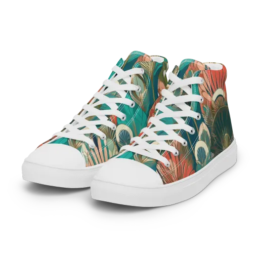 Tropical Deco on a Women's High Top Canvas Shoes