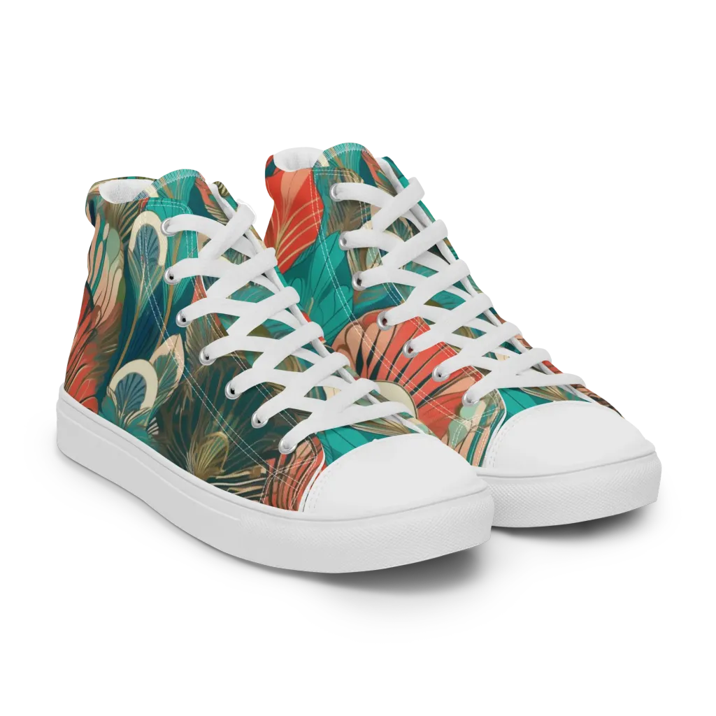 Tropical Deco on Women's High Top Canvas Shoes — Right Front