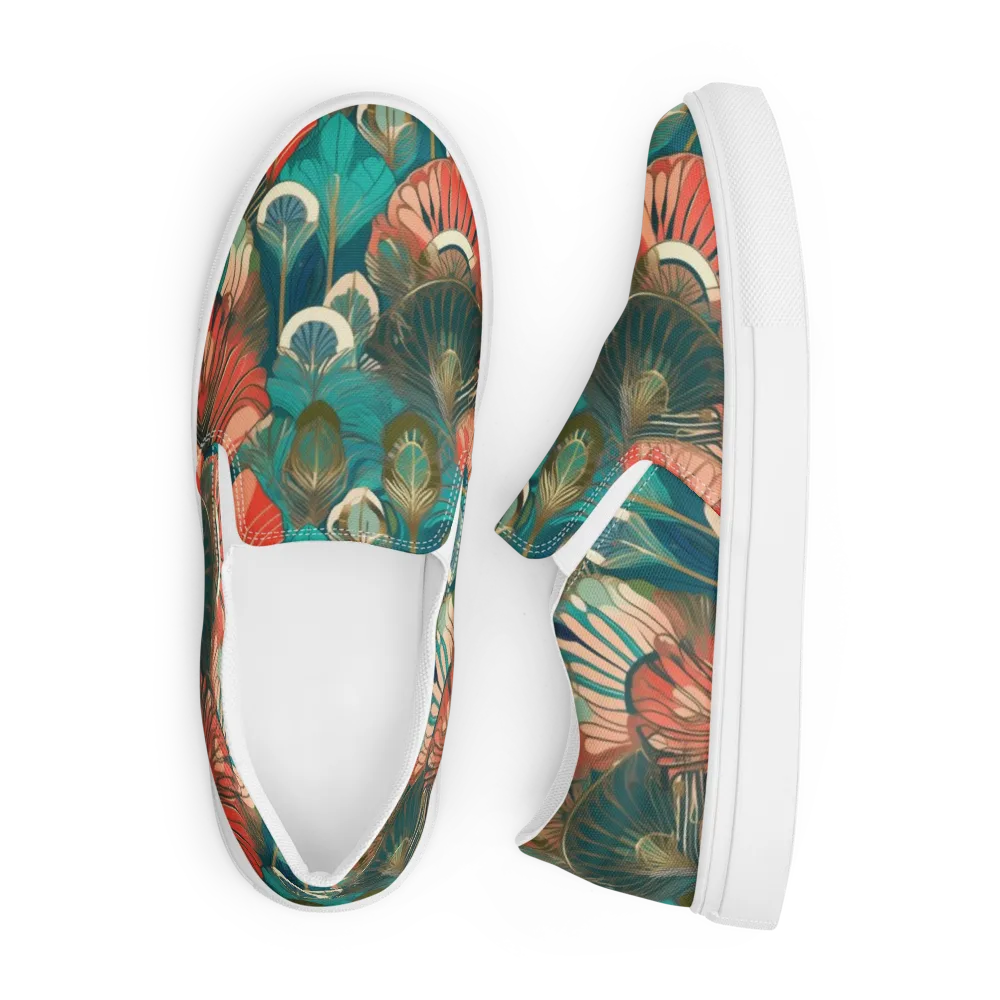 Tropical Deco on Men's Slip-On Canvas Shoes — Front