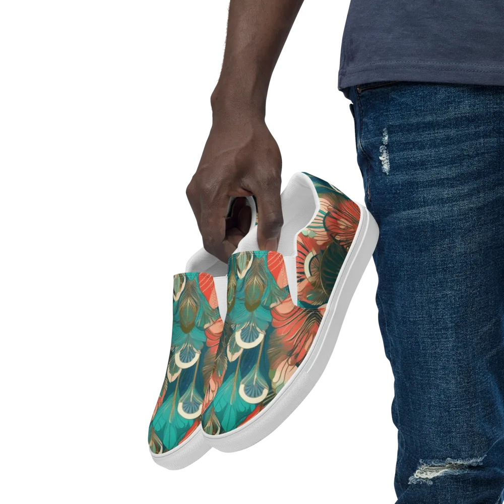 Tropical Deco on Men's Slip-On Canvas Shoes — Left Front