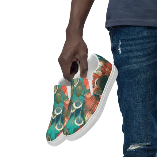 Tropical Deco on a Men's Slip-On Canvas Shoes