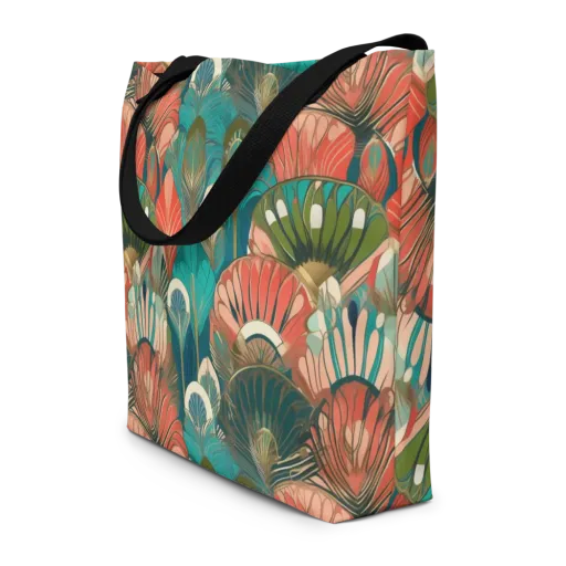 Tropical Deco on a Large Tote Bag W/ Pocket