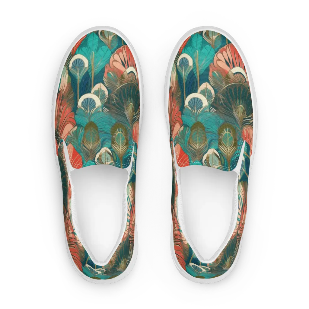 Tropical Deco on Women's Slip-On Canvas Shoes — Front