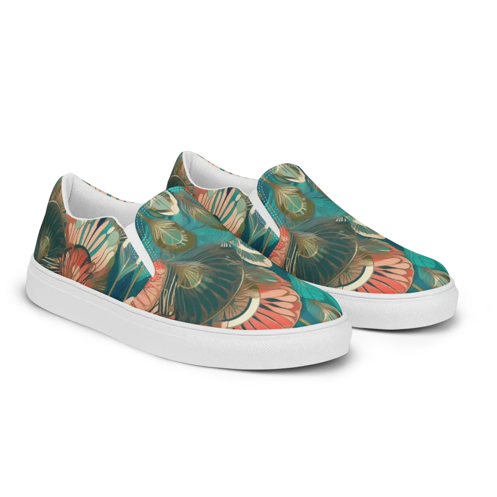 Tropical Deco on Women's Slip-On Canvas Shoes — Right Front