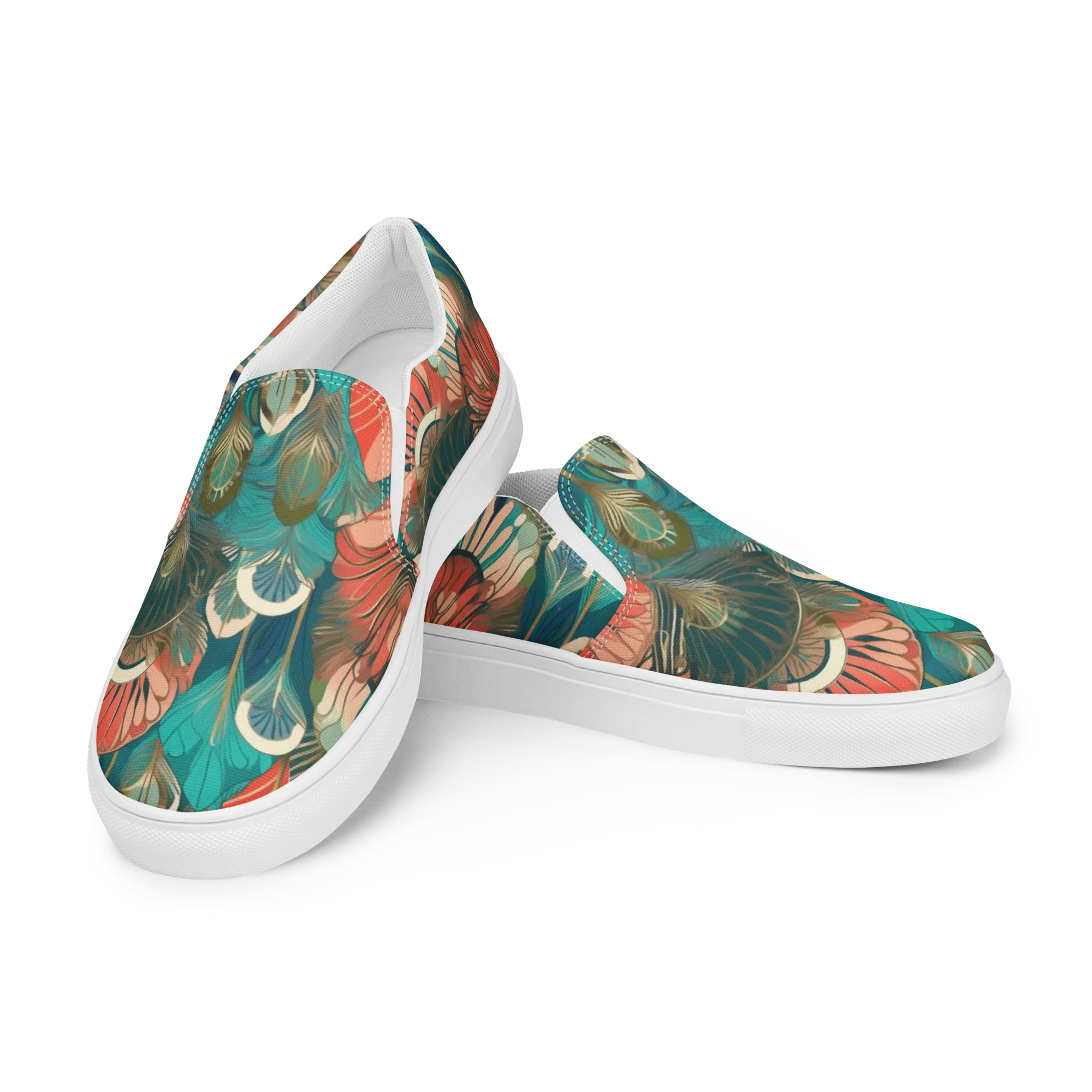Tropical Deco on Women's Slip-On Canvas Shoes — Left Front
