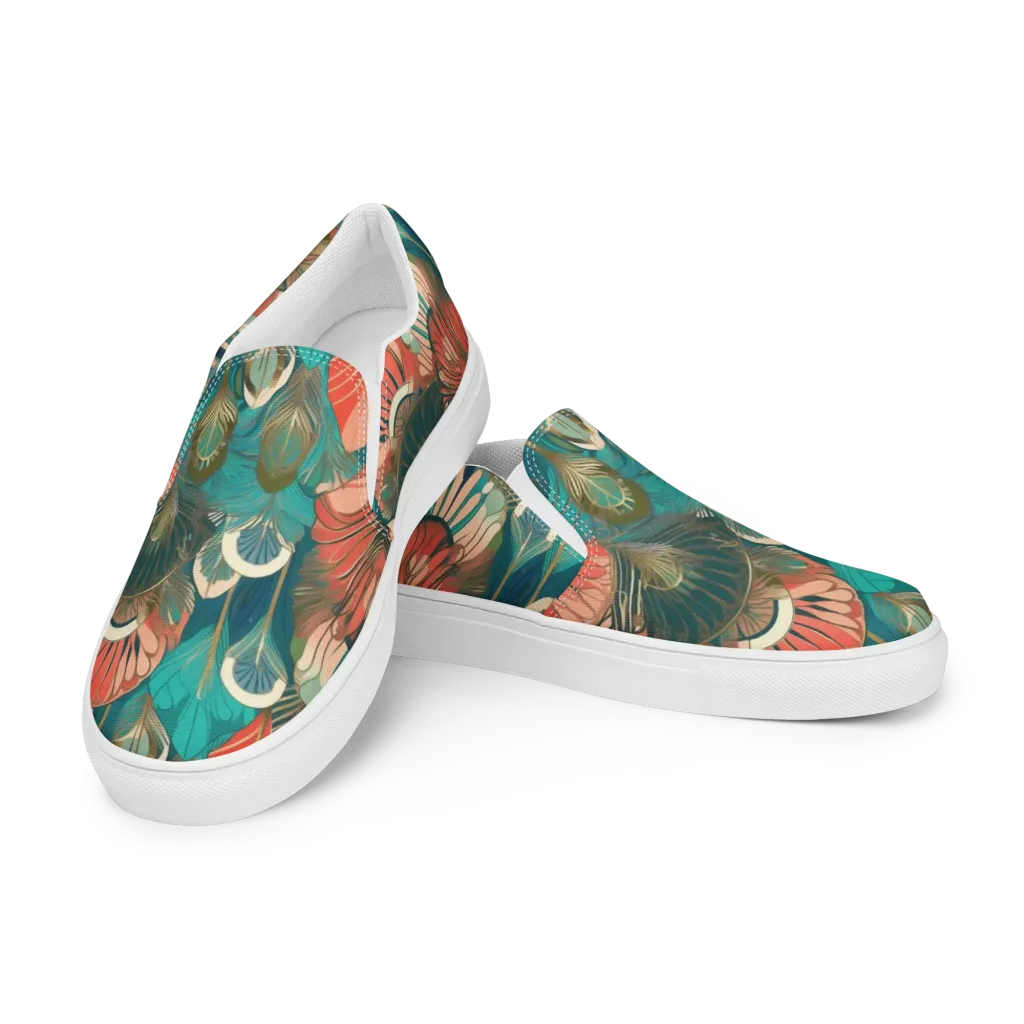 Tropical Deco on Women's Slip-On Canvas Shoes — Left Front