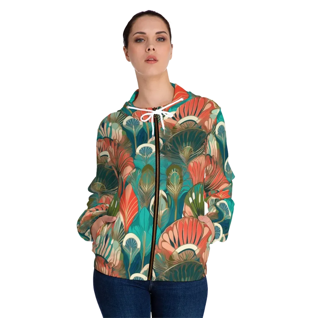 Tropical Deco on Women's Full-Zip Hoodie — Front On Person