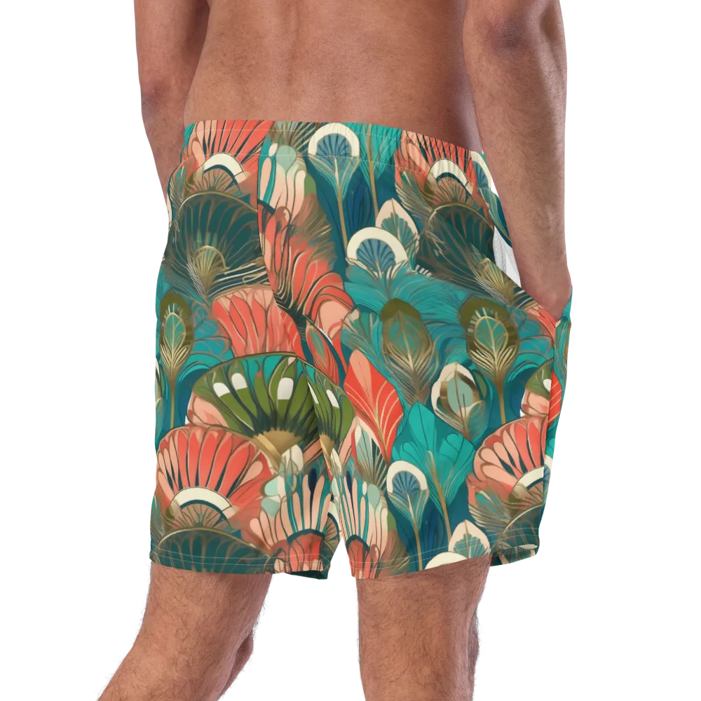 Tropical Deco on Swim Trunks — Right Back