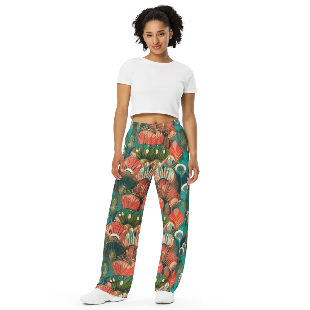 Tropical Deco on Wide-Leg Pants — Front
