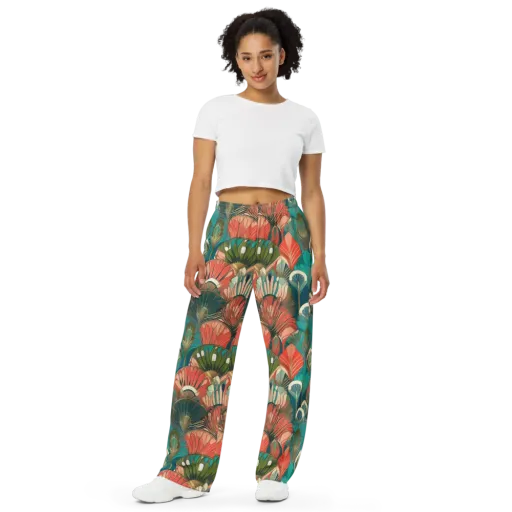 Tropical Deco on a Wide-Leg Pants