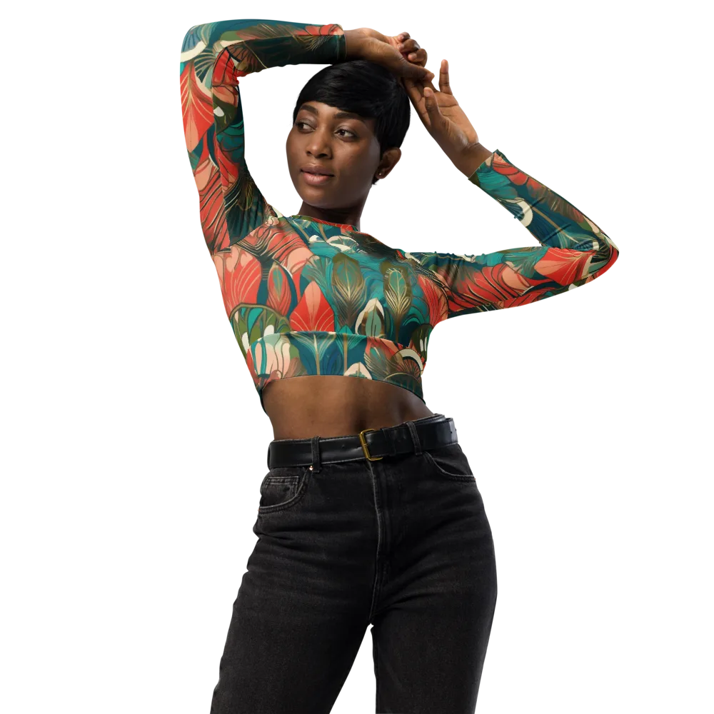 Tropical Deco on Long Sleeve Crop Top — Front