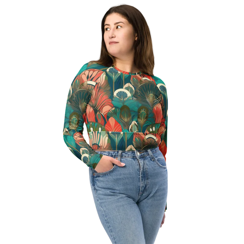 Tropical Deco on Long Sleeve Crop Top — Front