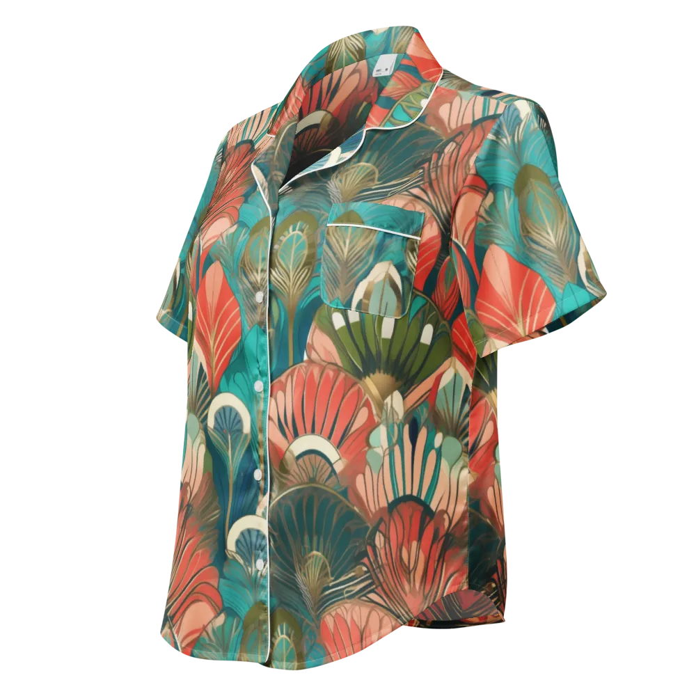 Tropical Deco on Women's Short Sleeve Pajama Top — Left Front